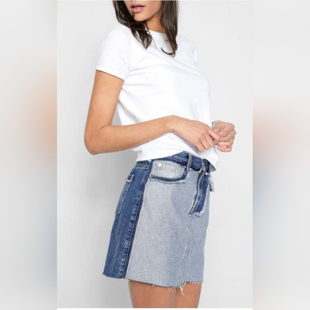 7 for all mankind Two Tone denim "inside out" mini skirt, size 26, xs